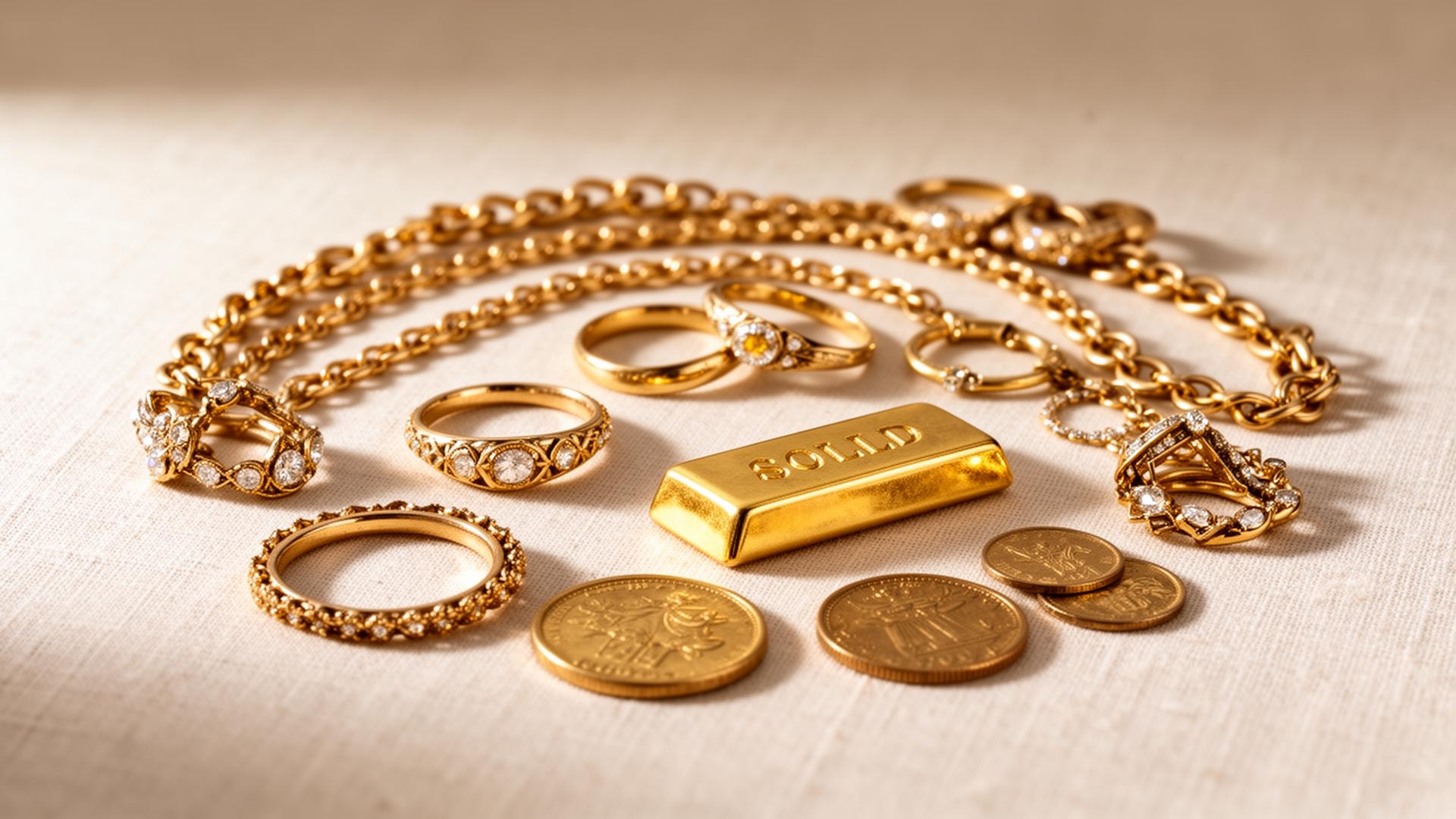 Verzameling gouden sieraden klaar voor taxatie